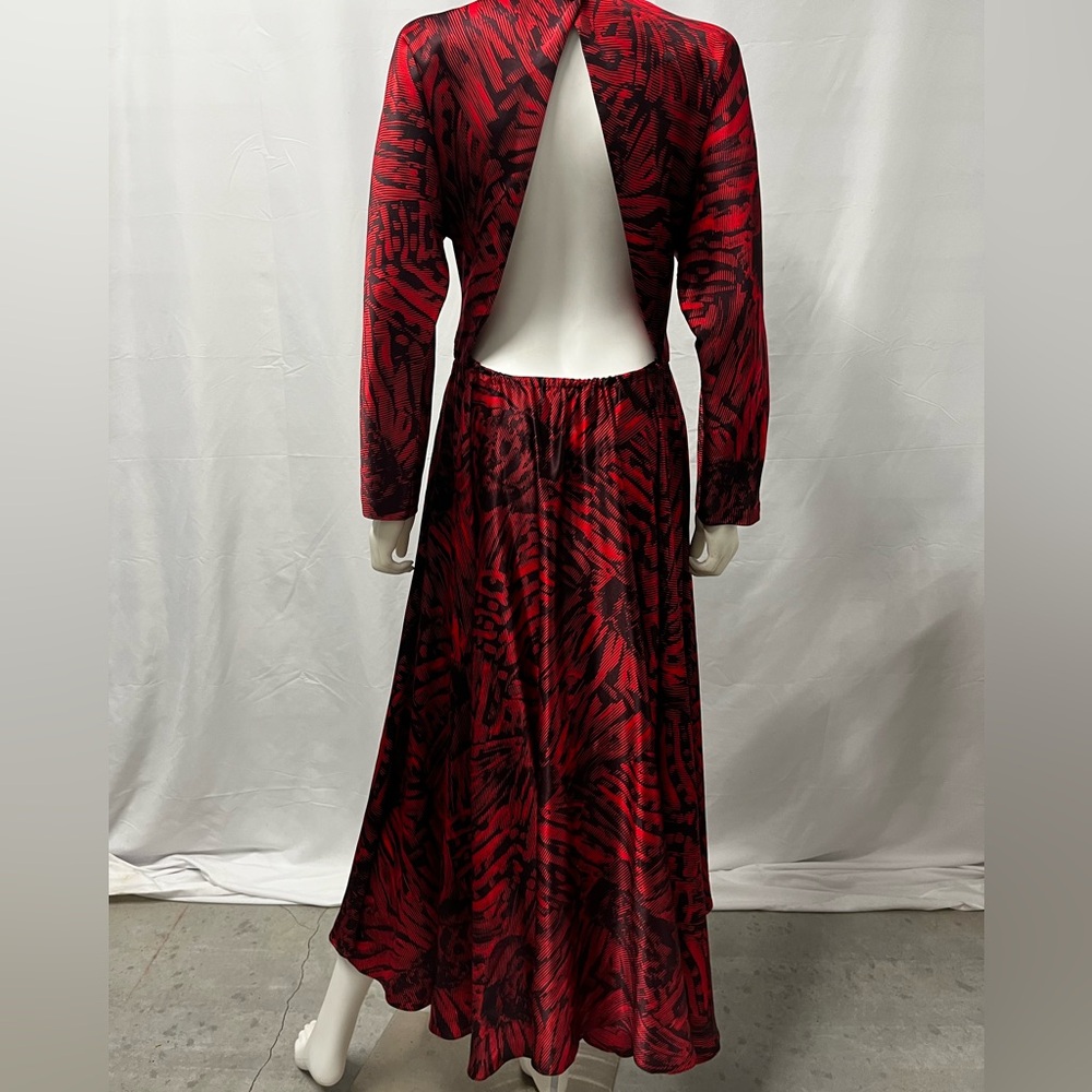 VTG 80s Debora Kuchme 100% Silk Red Satin Backless Midi Cocktail Party Dress - Picture 11 of 15